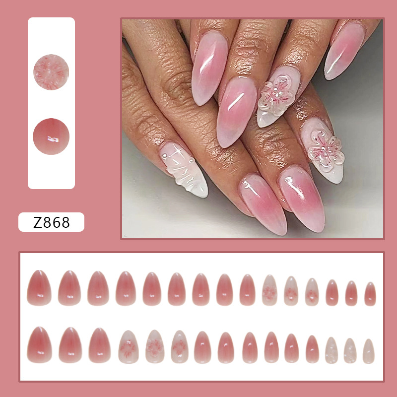 Ombre Pink Flowers Medium Nails