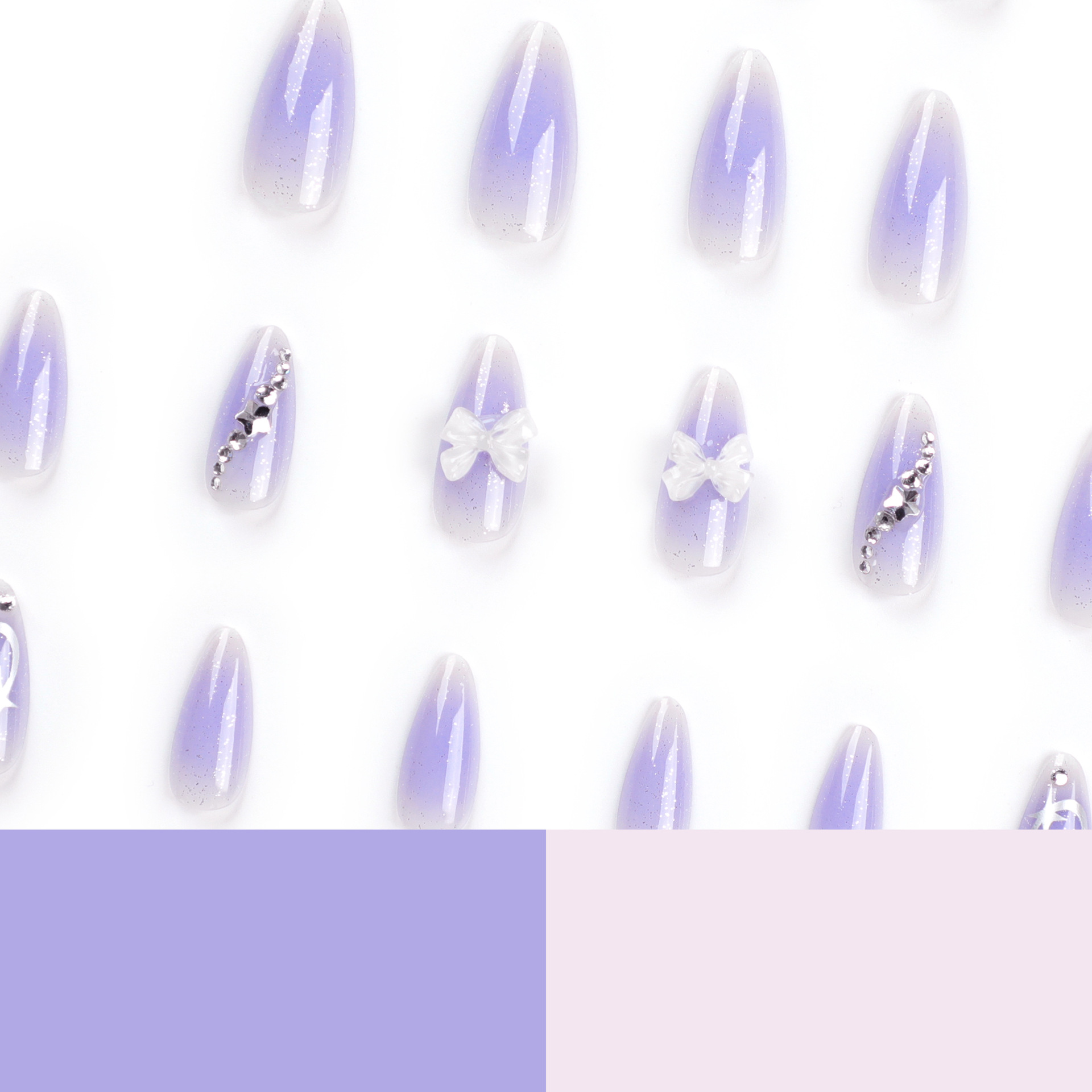 3D Purple bow Meidum Nails
