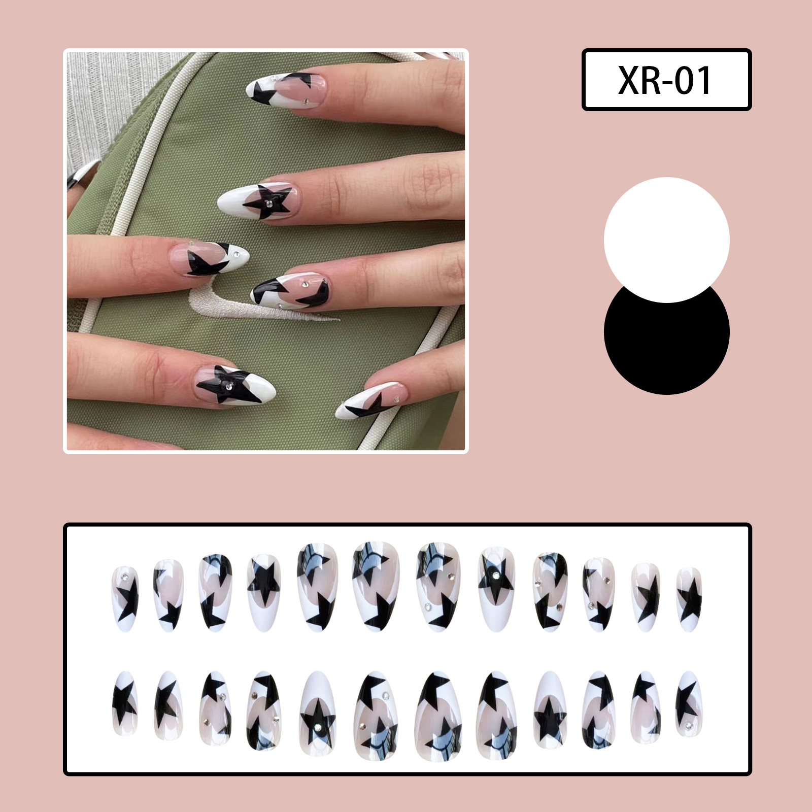 Black star French tips medium nails