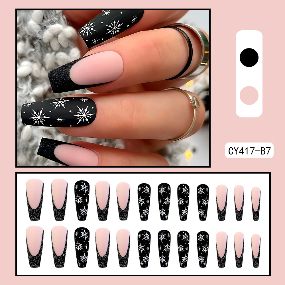 Black matte snowflake Christmas nails