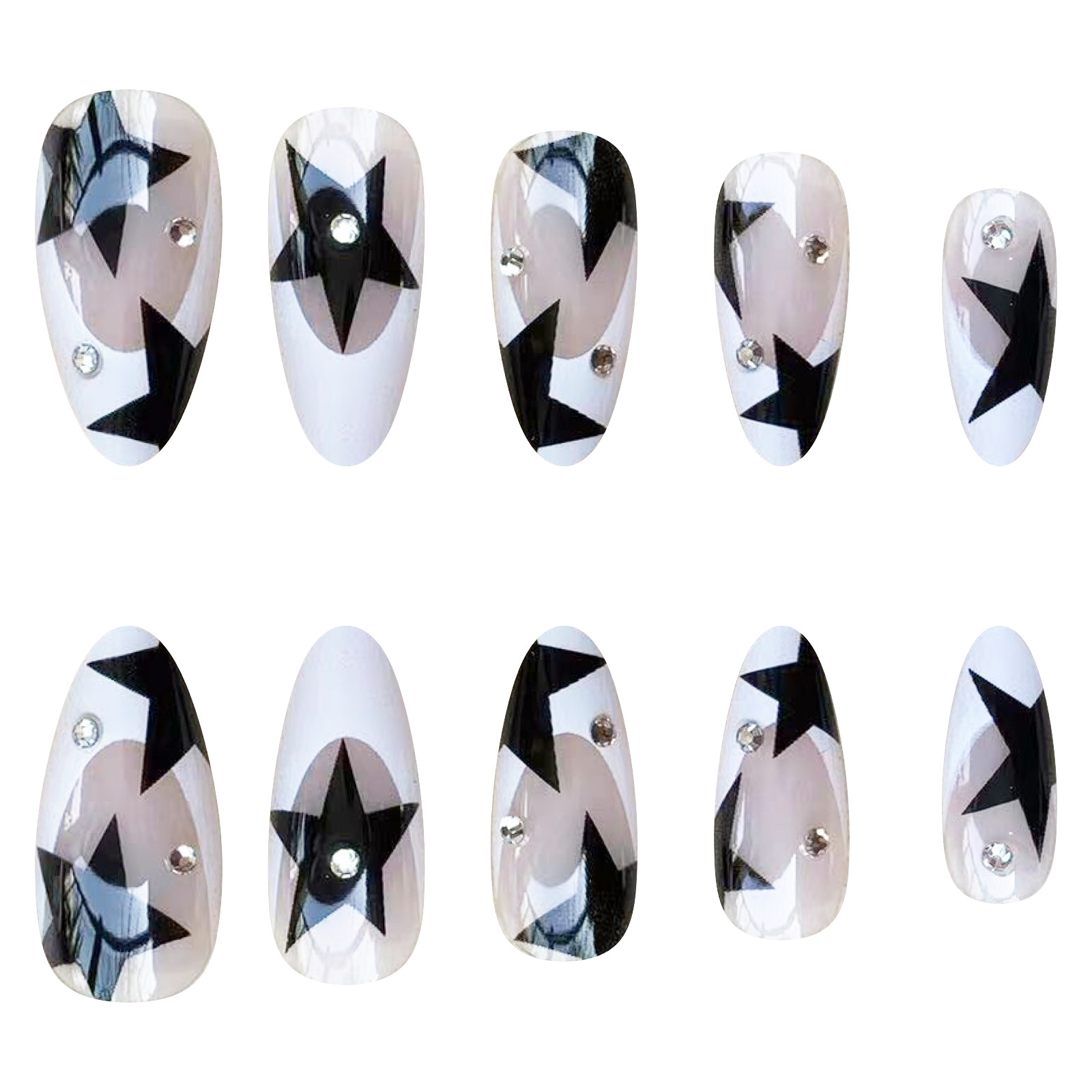 Black star French tips medium nails