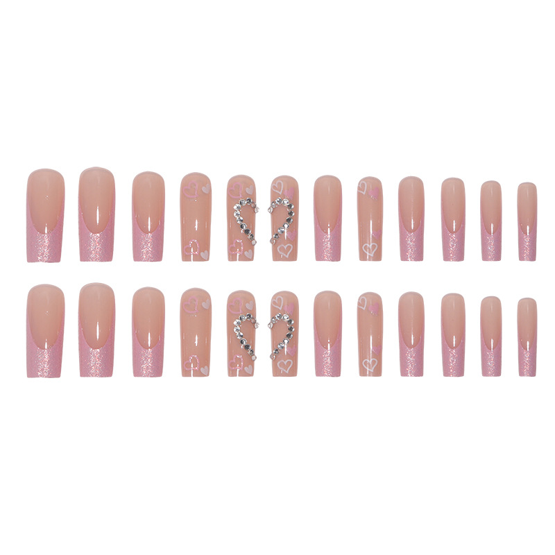 Pink Love Diamond Long Nails