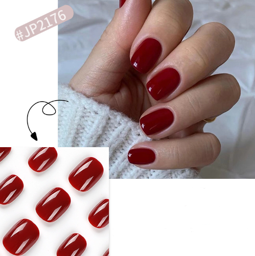 S36 Wine red pure color Short nails