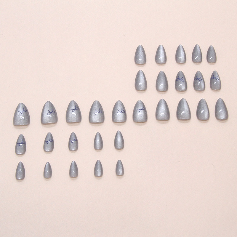 Grey Cat eyes Bow medium Nails