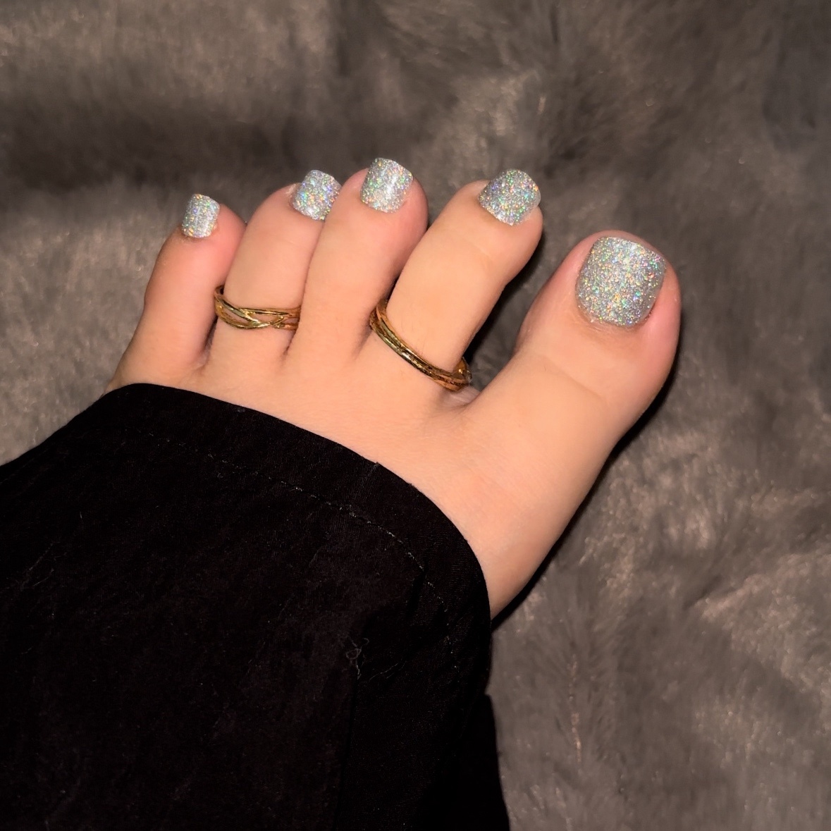 Sliver Glitter Toe Nails