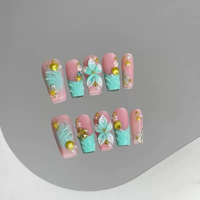 3D Tiffany Blue Handmade Nails