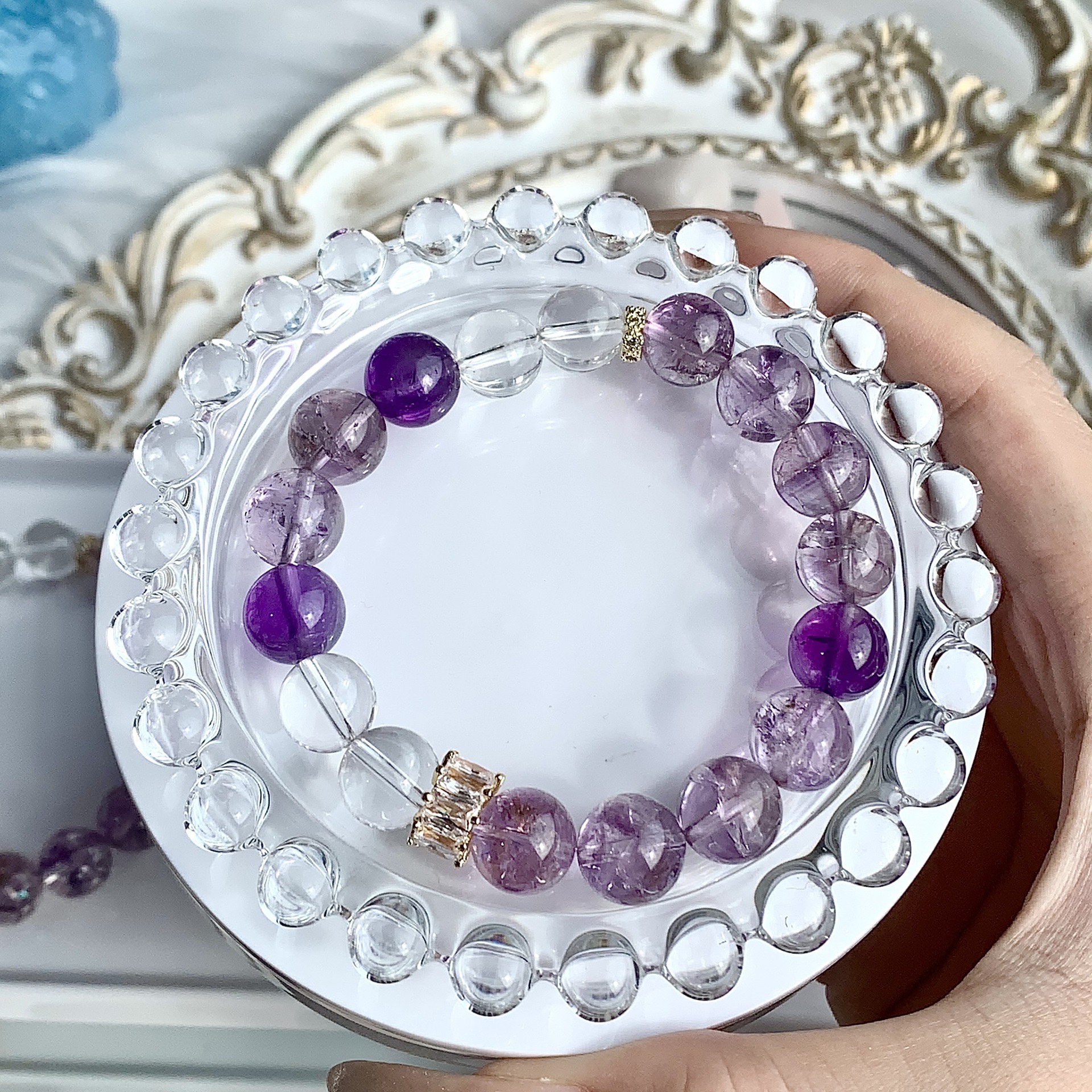 Bead Bracelet Natural Purple Stone