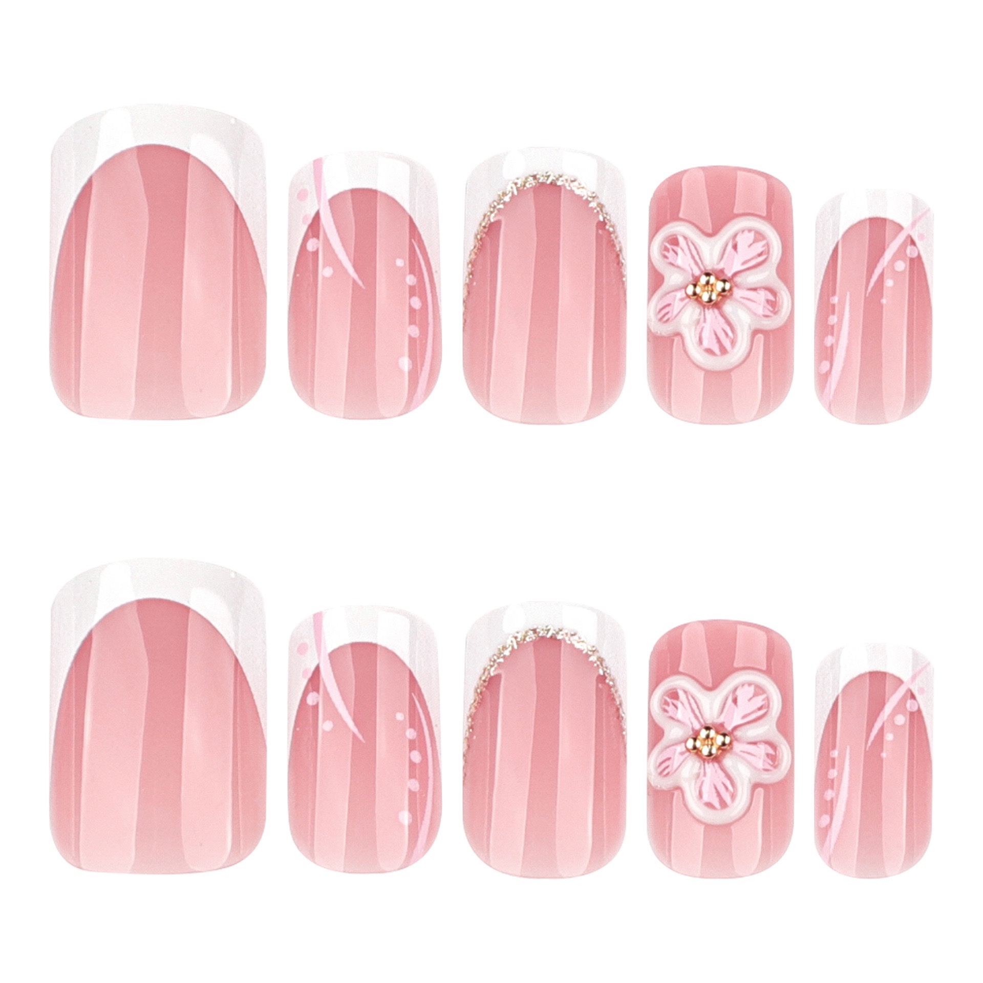 3D Flowers White French Tips Short Nails