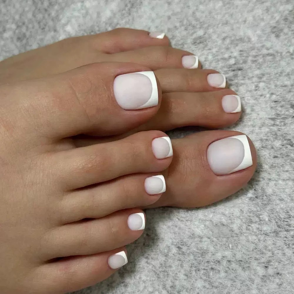 Pure White French Tips Toe Nails