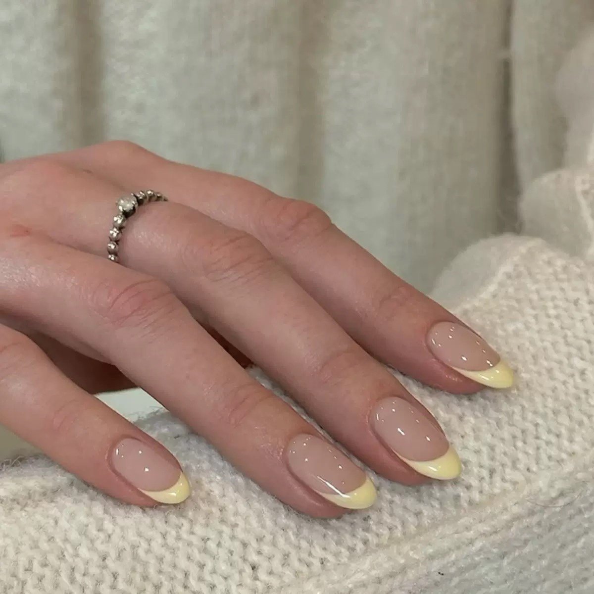 Elegant Yellow French Tips Medium Nails