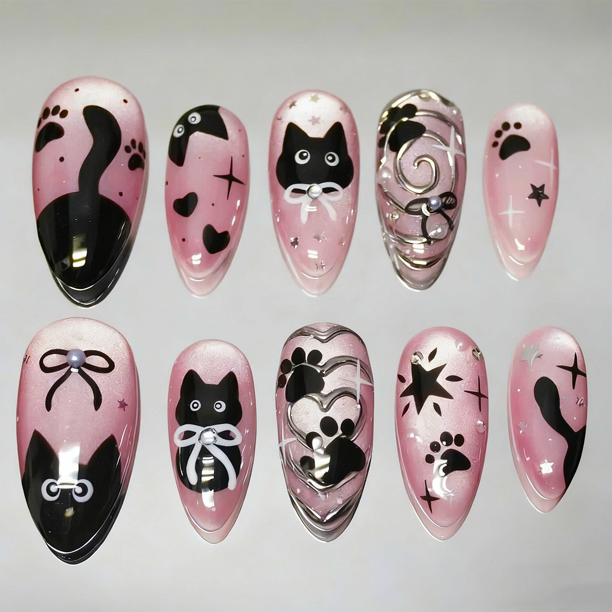 Cutest Black Cat Medium Nails
