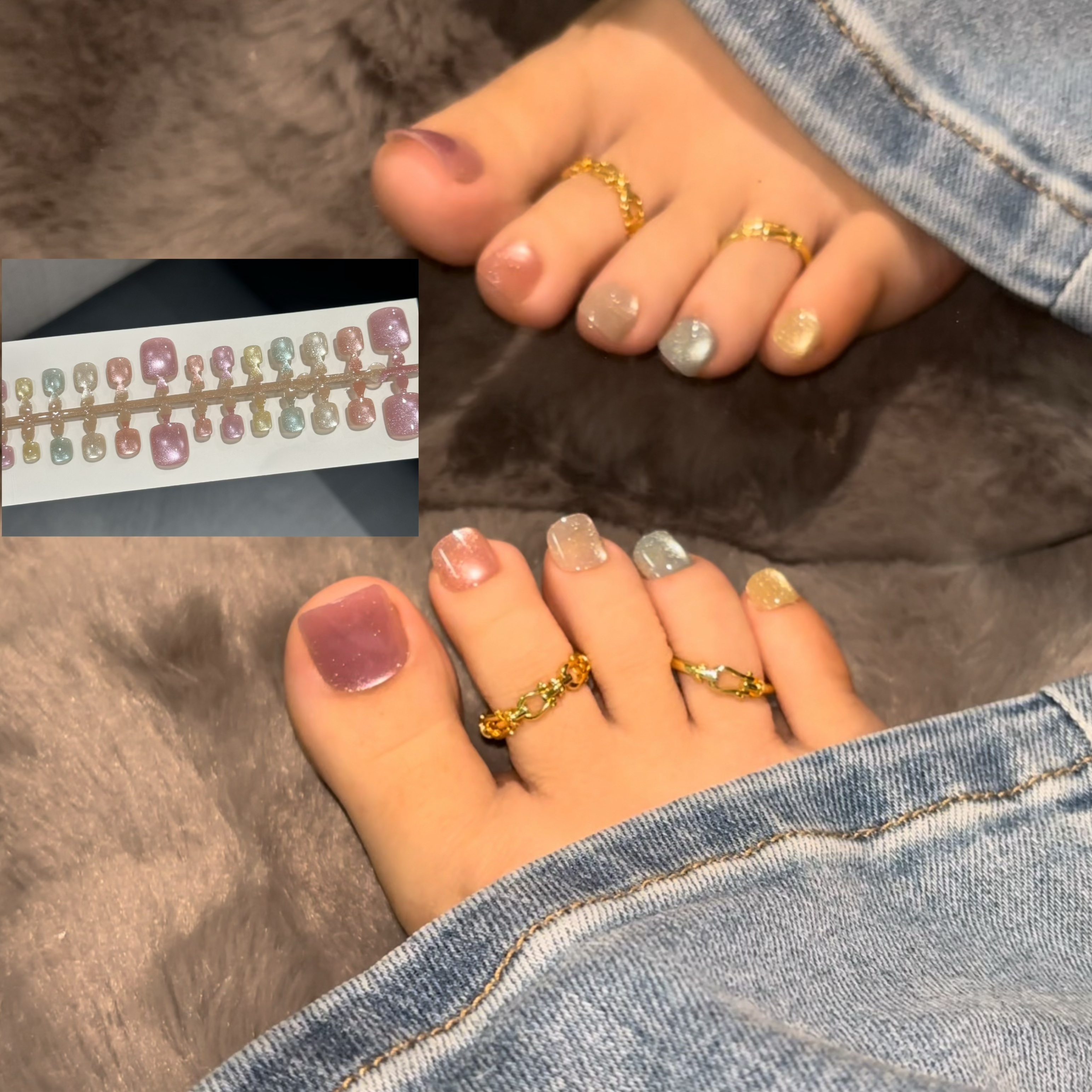 Rainbow Cat Eyes Toe Nails 42pcs