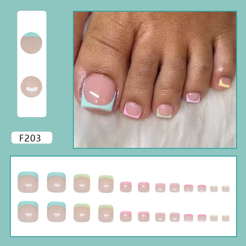 Rainbow French Tips Toe Nails