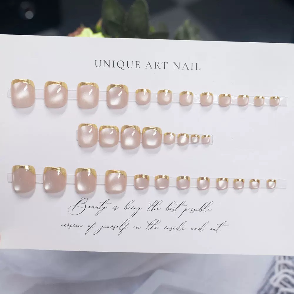 Golden French Tips Toe Nails 32pcs