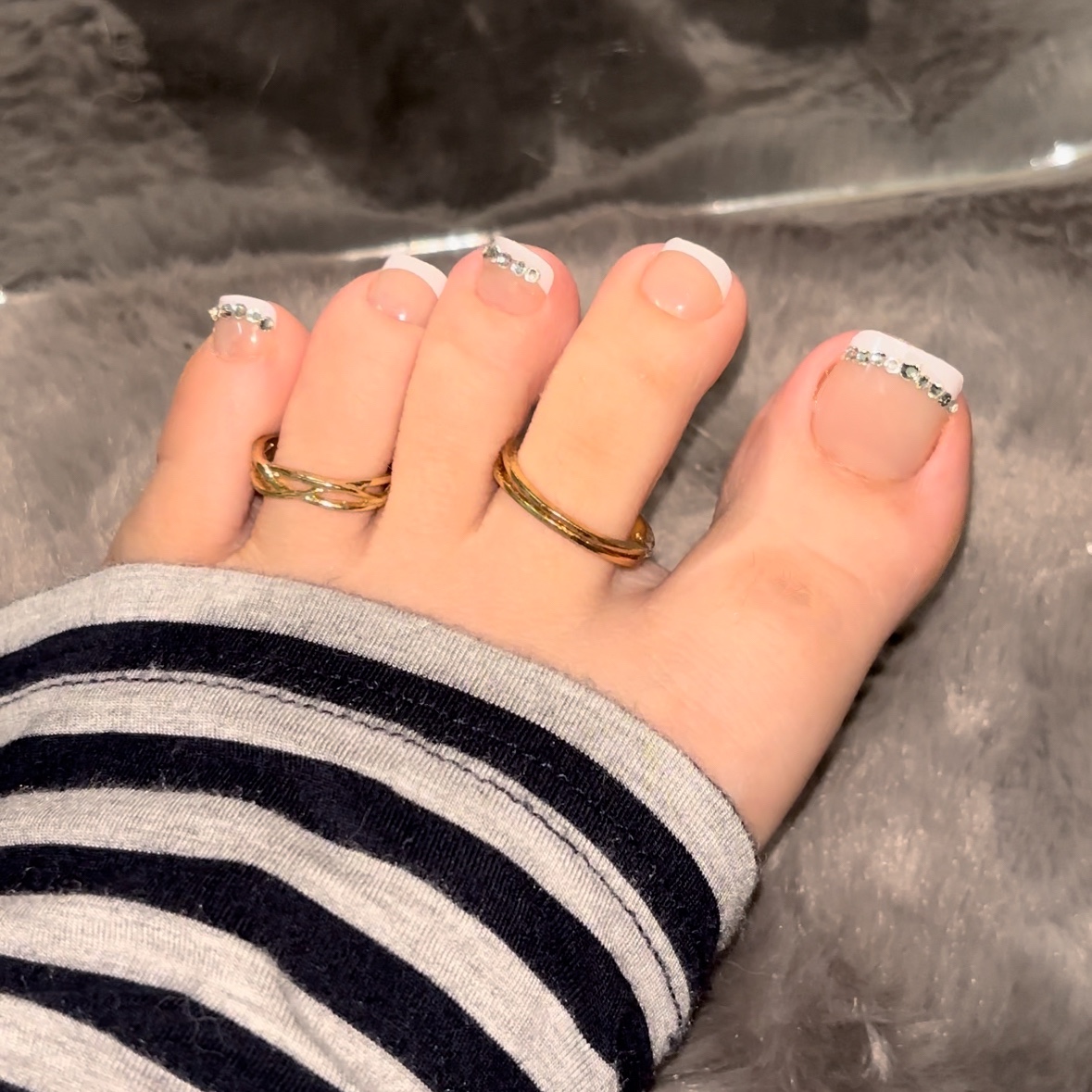 Diamond French Tips Toe Nails