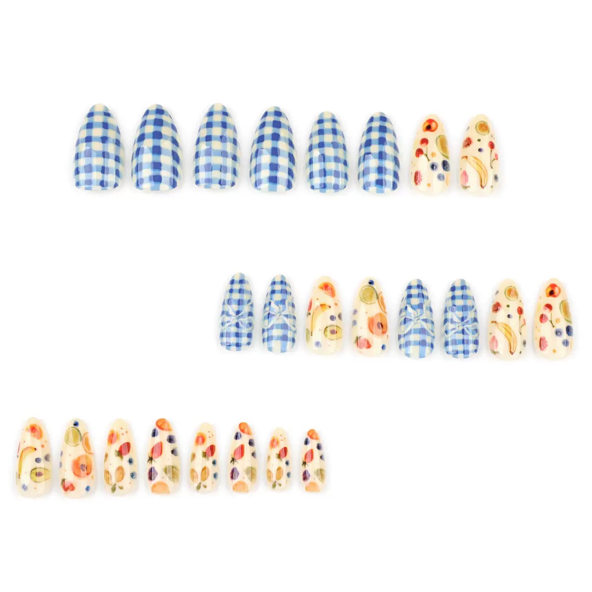 Blue Grid Fruit Medium Nails