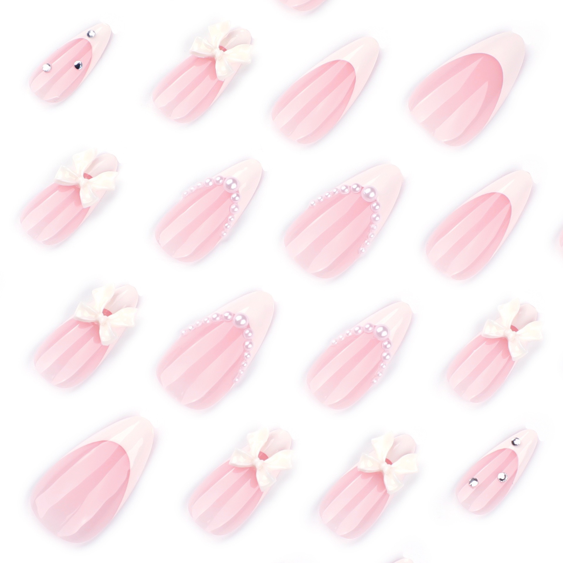 White Bow French Tips Medium Nails