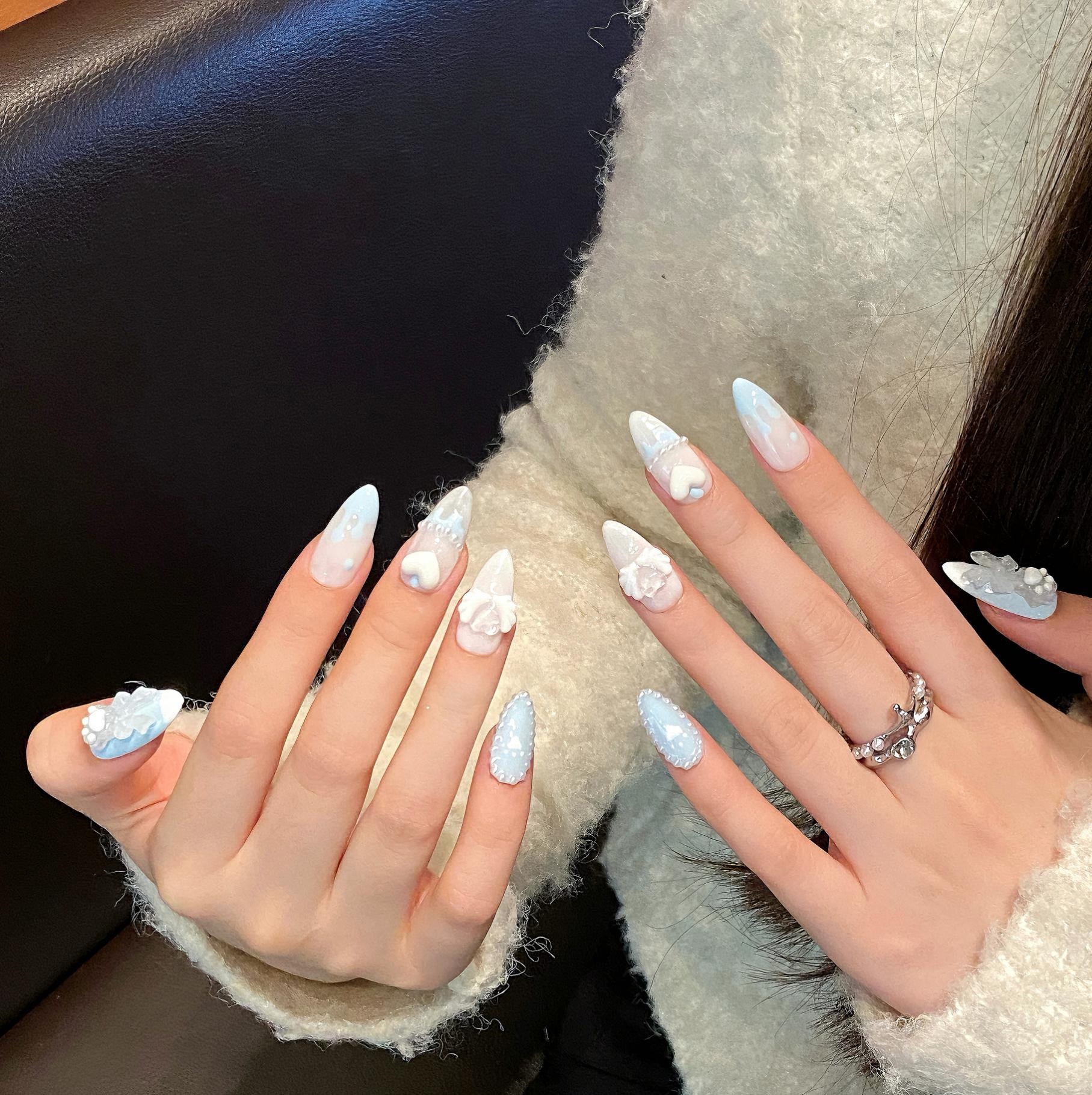 Baby Blue Cat Handmade Nails