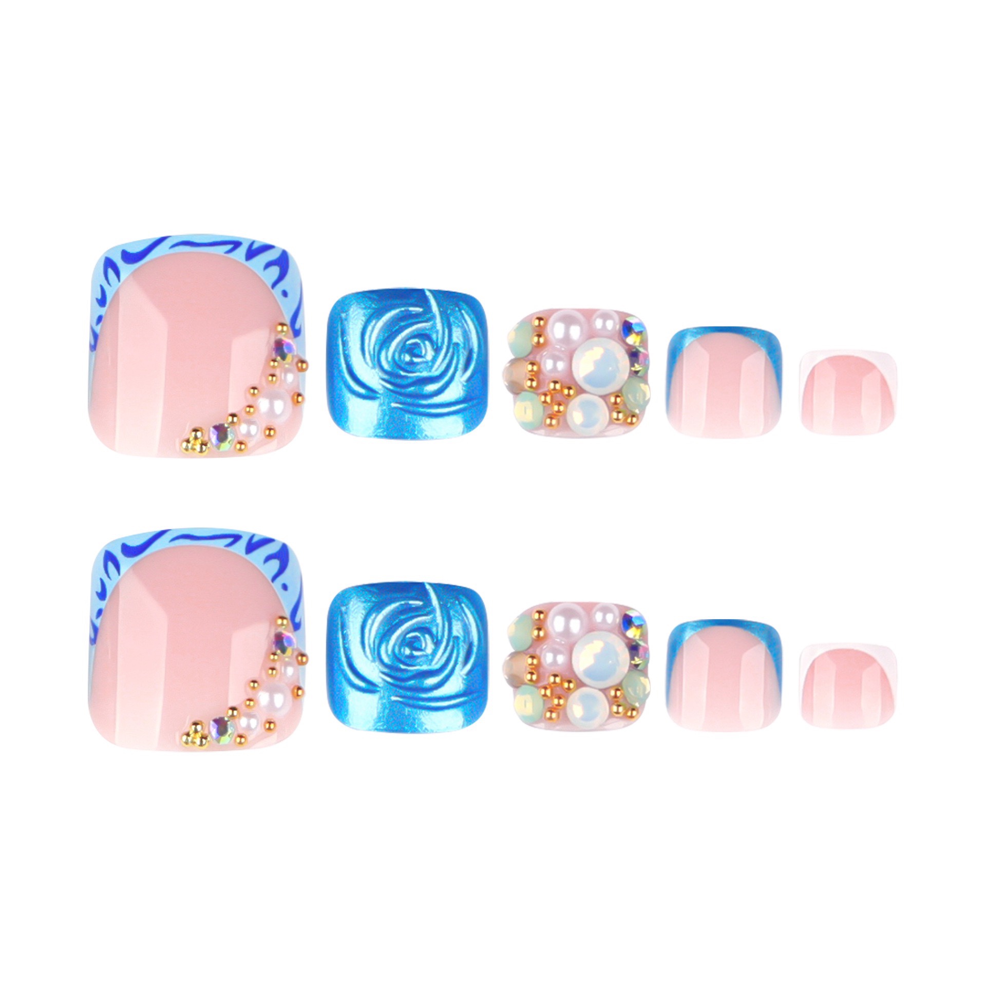 Blue Leopard Print French Tips Toe Nails