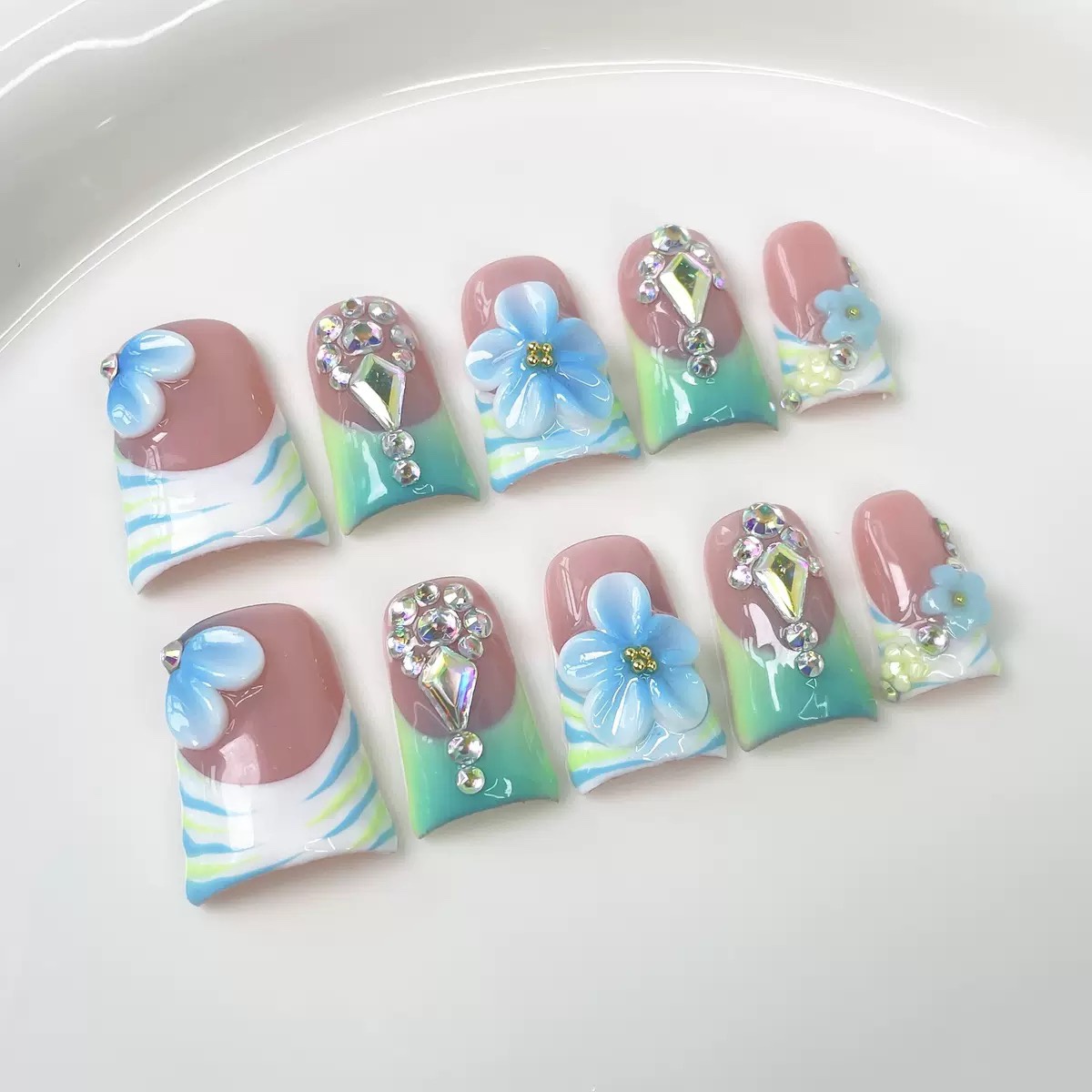 Summer Flowers Duck Handmade Nails
