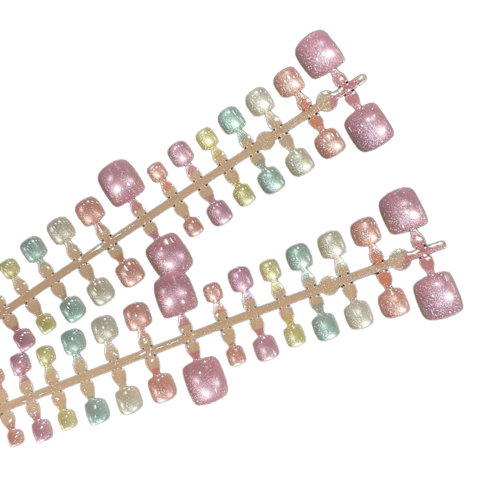 Rainbow Cat Eyes Toe Nails 42pcs