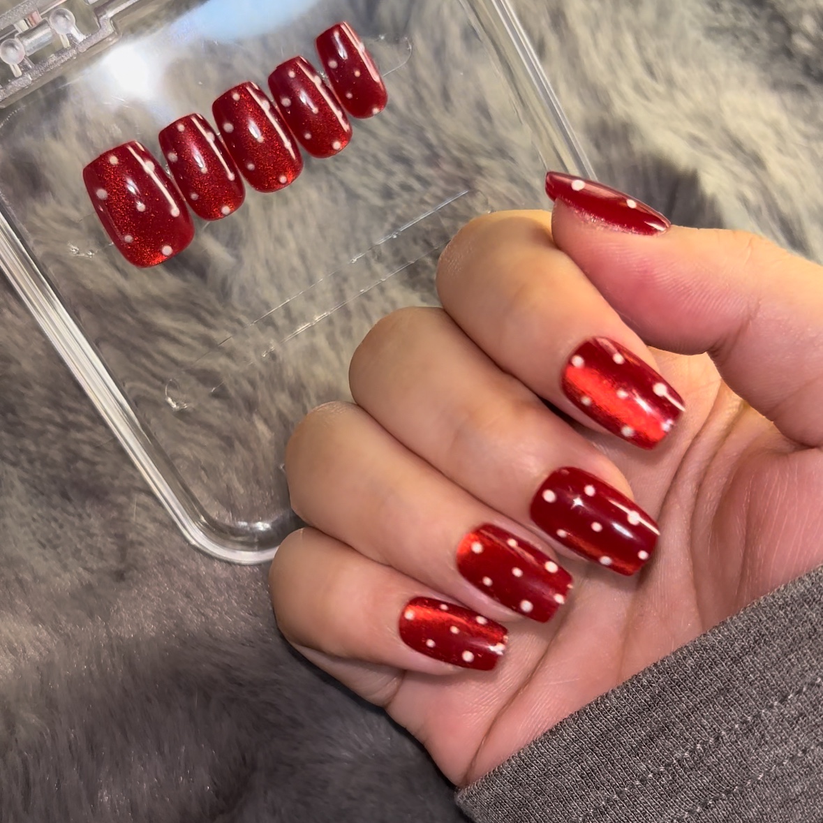 Red  Polka Dots Cat Eyes Press On Nails