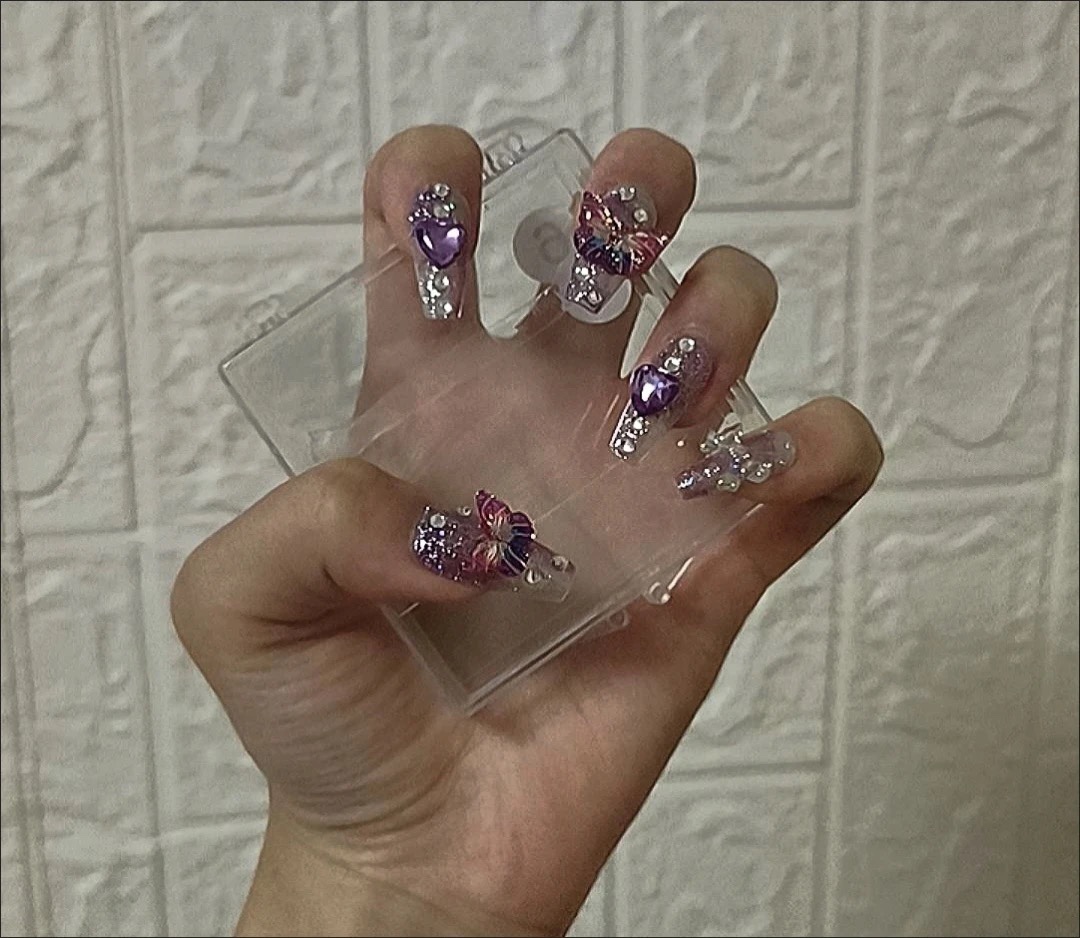 Purple Butterfly Handmade Nails