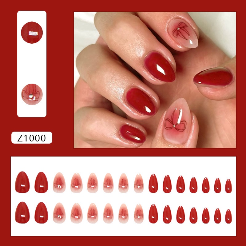 Red Bow Medium Nails