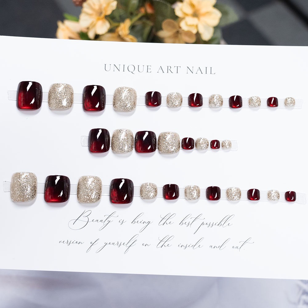 Glitter Wine Red Toe Nails