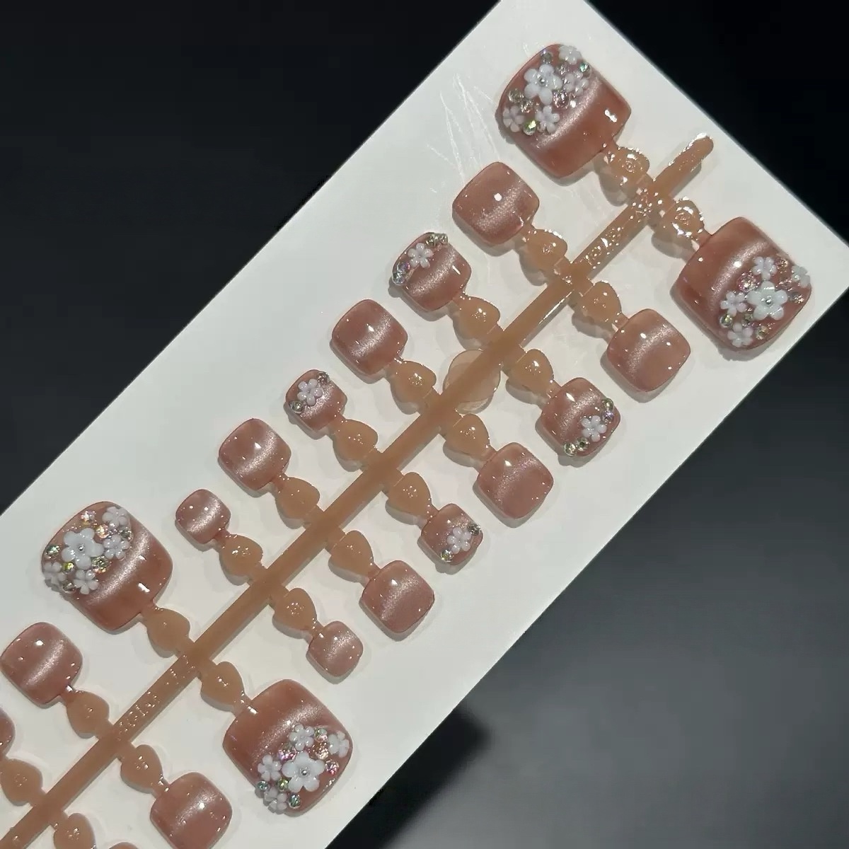 3D Flowers Pink Cat Eyes Toenails 42pcs