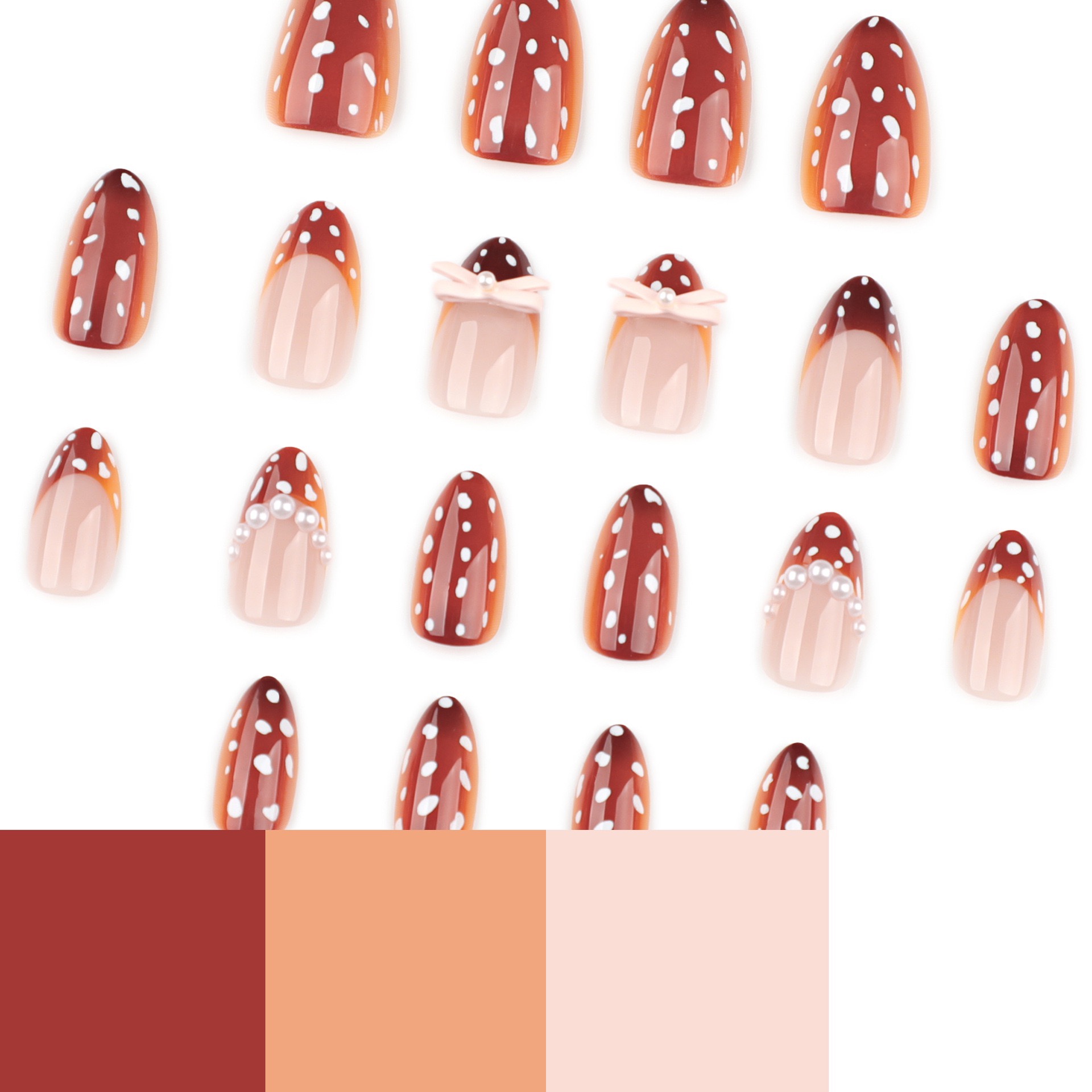 Brown Polka dot French tips Medium Nails