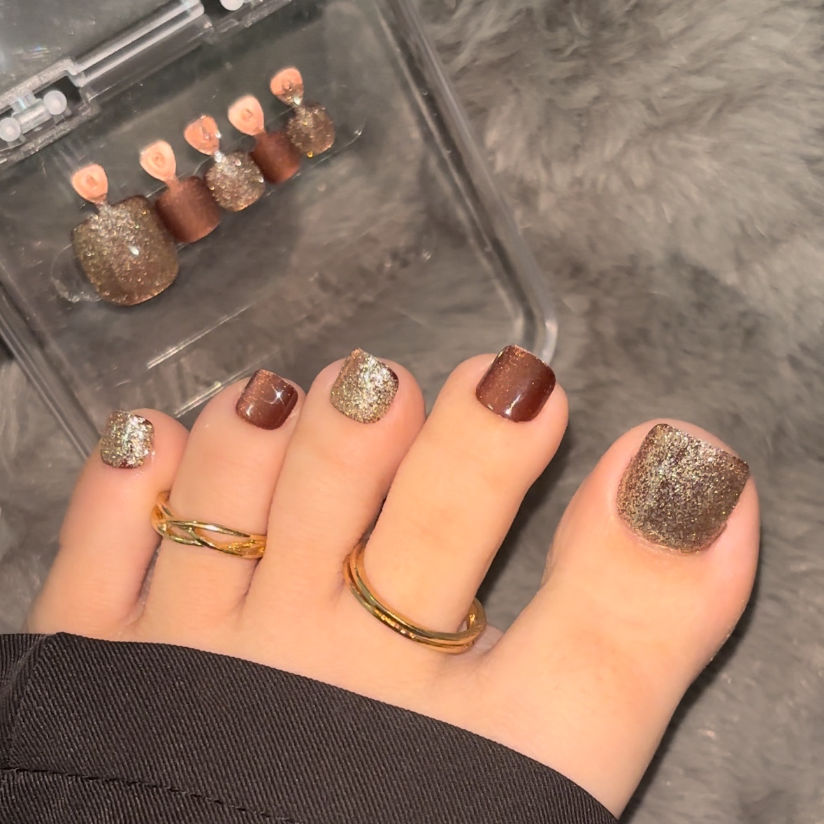 Brown Glitter Press On Toenails