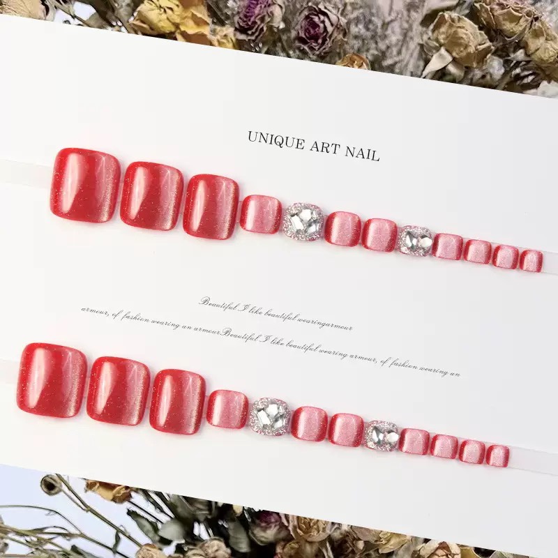 Red Cat Eyes Press On Toenails