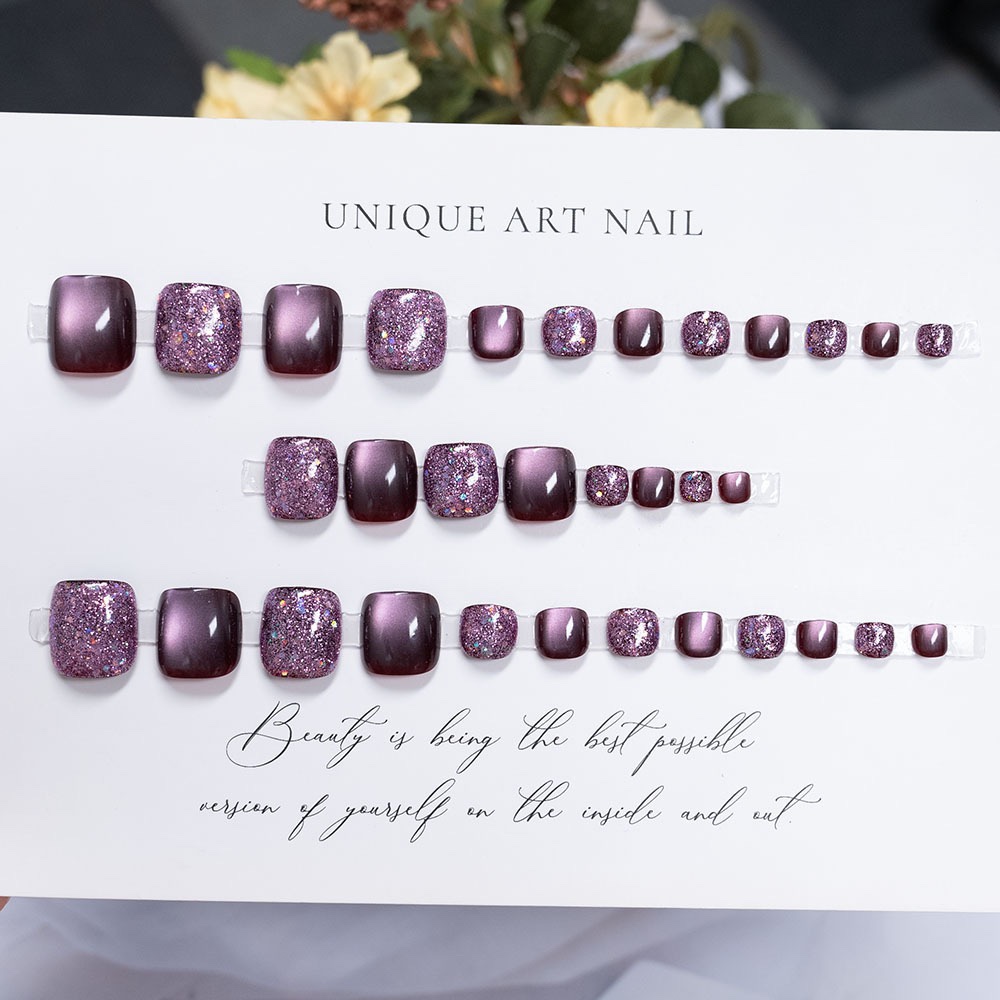 Glitter Purple Cat Eyes Toe Nails