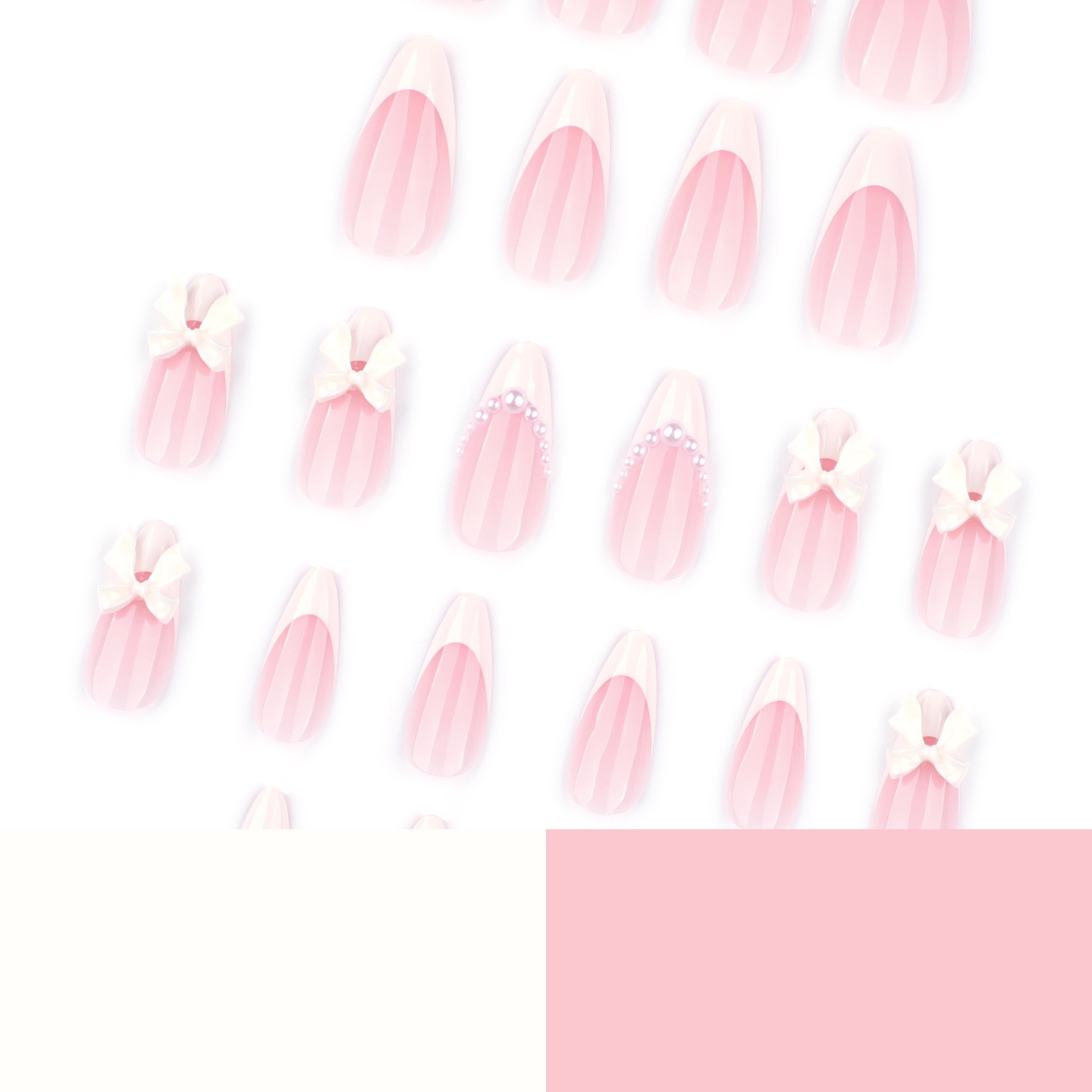 White Bow French Tips Medium Nails