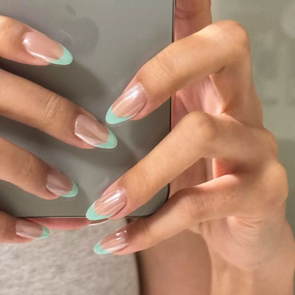 Tiffany Blue French Medium Nails
