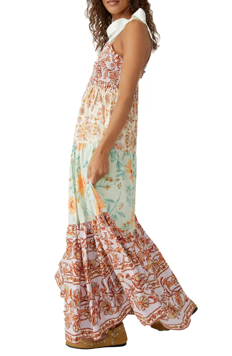 Mixed Print Cotton Maxi Dress