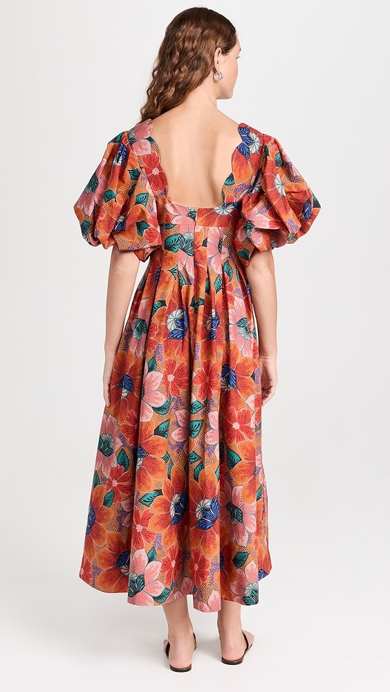 🎁💝Orange Floral Cut-Out Midi Dress