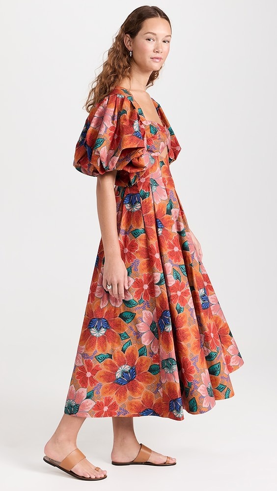 🎁💝Orange Floral Cut-Out Midi Dress