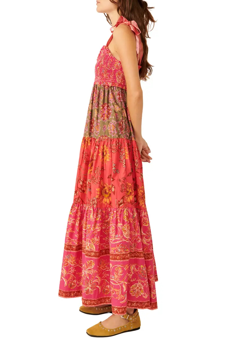 Mixed Print Cotton Maxi Dress