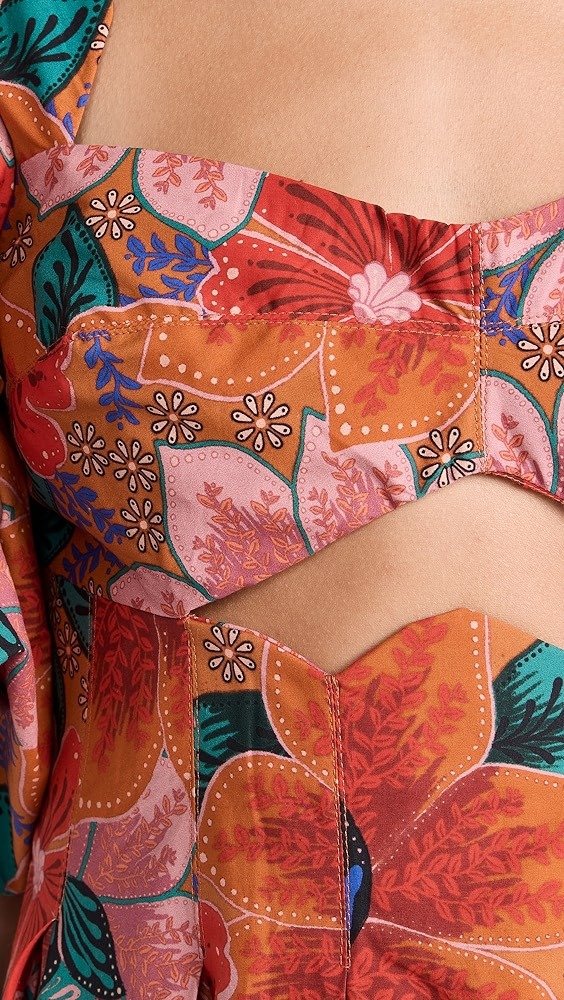 🎁💝Orange Floral Cut-Out Midi Dress