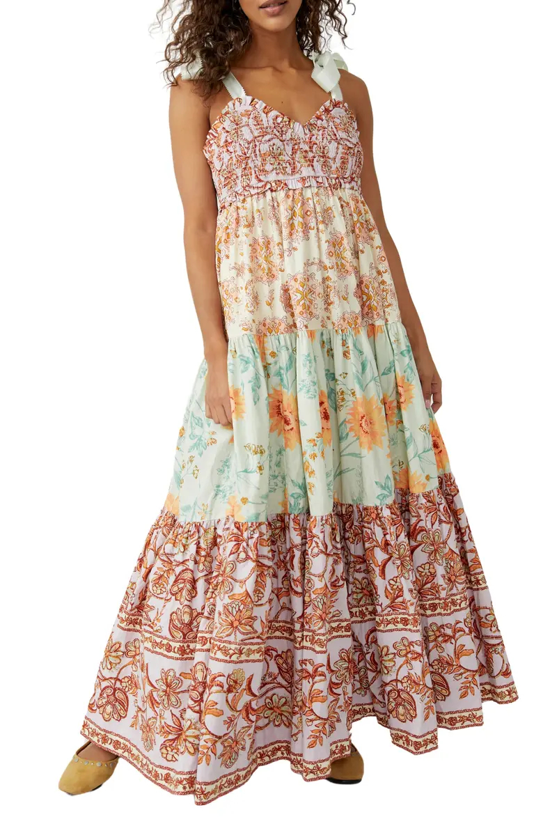 Mixed Print Cotton Maxi Dress