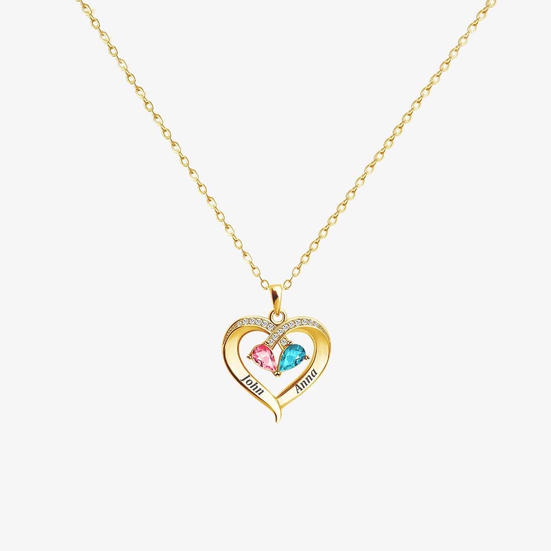 For Wife - My Heart Only Beats For You Customized Double Birthstones & Names Necklace