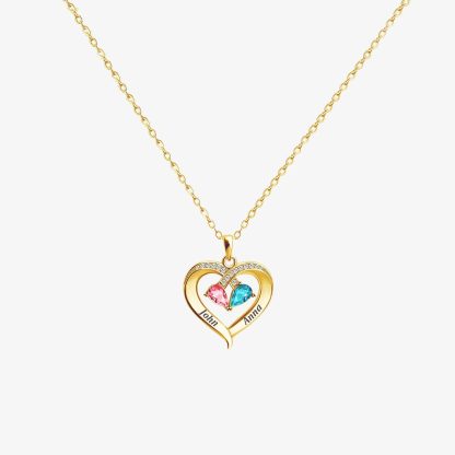 For Wife - My Heart Only Beats For You Customized Double Birthstones & Names Necklace