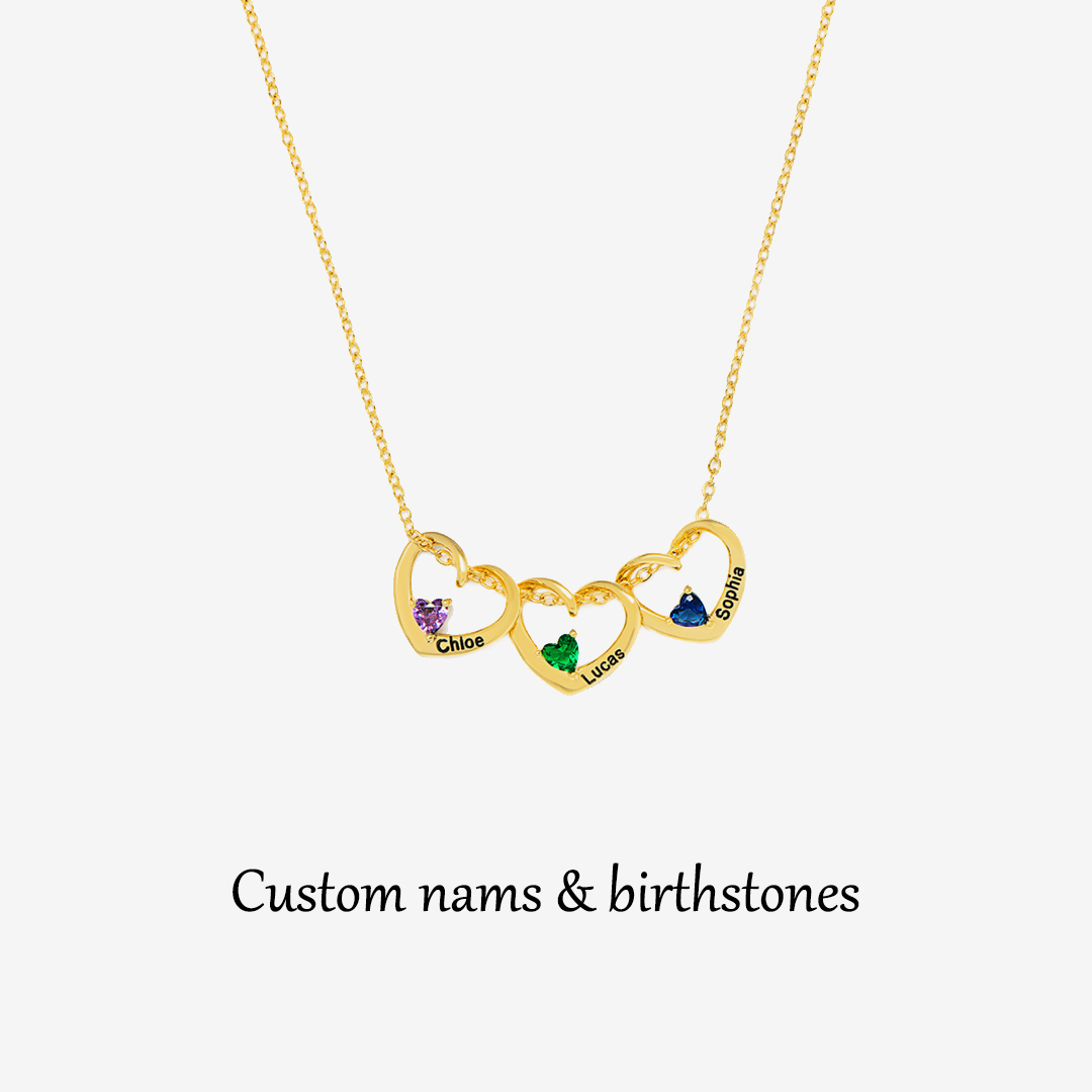 For Mother-Love Connected Name Birthstone Custom Necklace