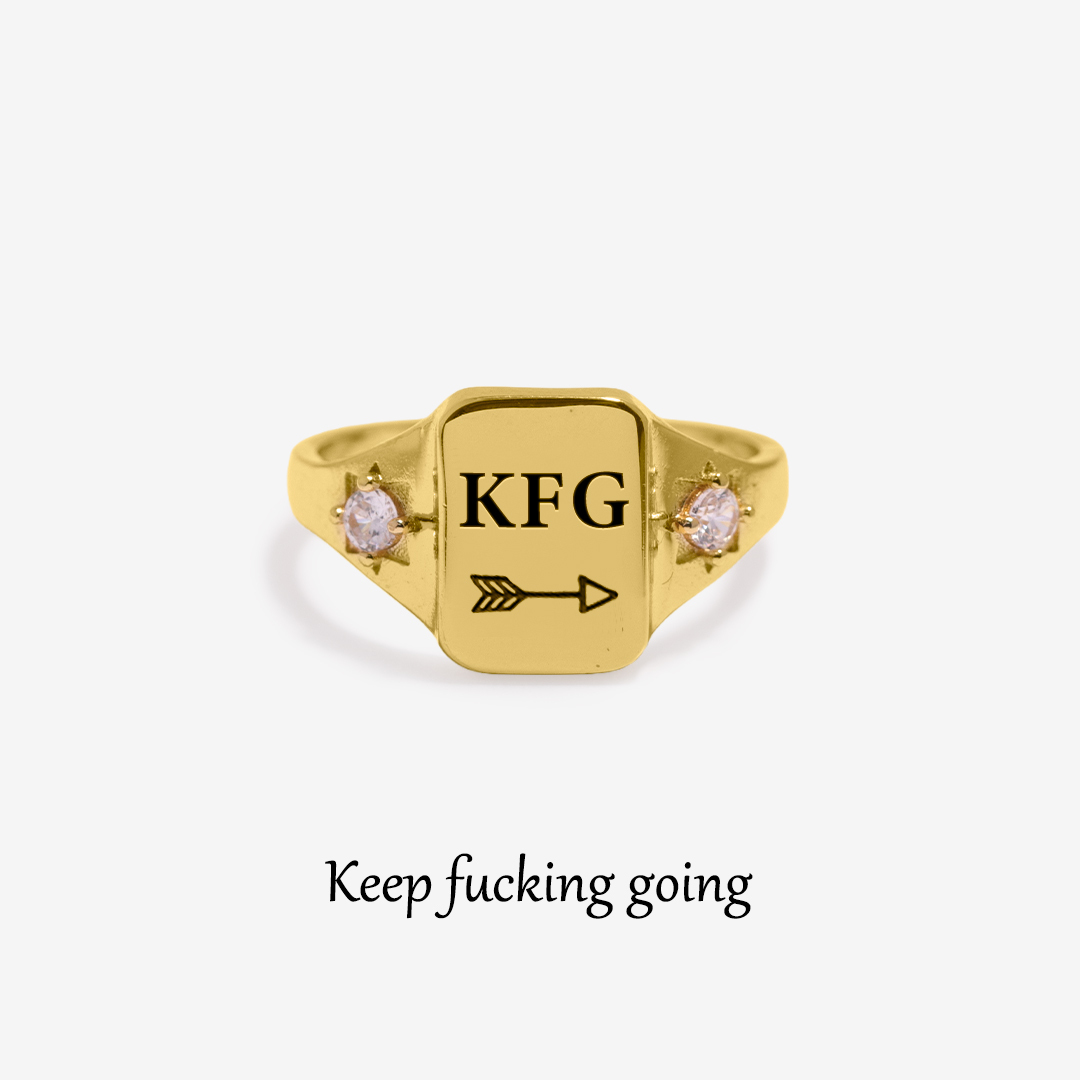 S925 Keep Fucking Going Square Ring