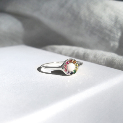 S925 I Will Always Be By Your Side Rainbow Opal Ring