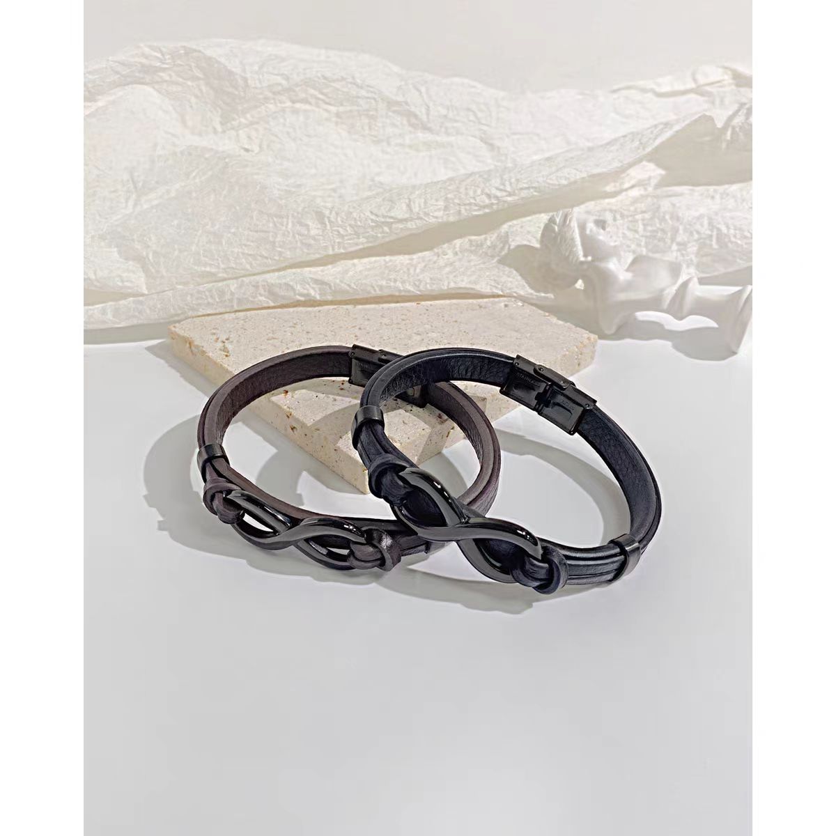 For Love - I Love You Forever And Always Infinity Leather Men's Bracelet