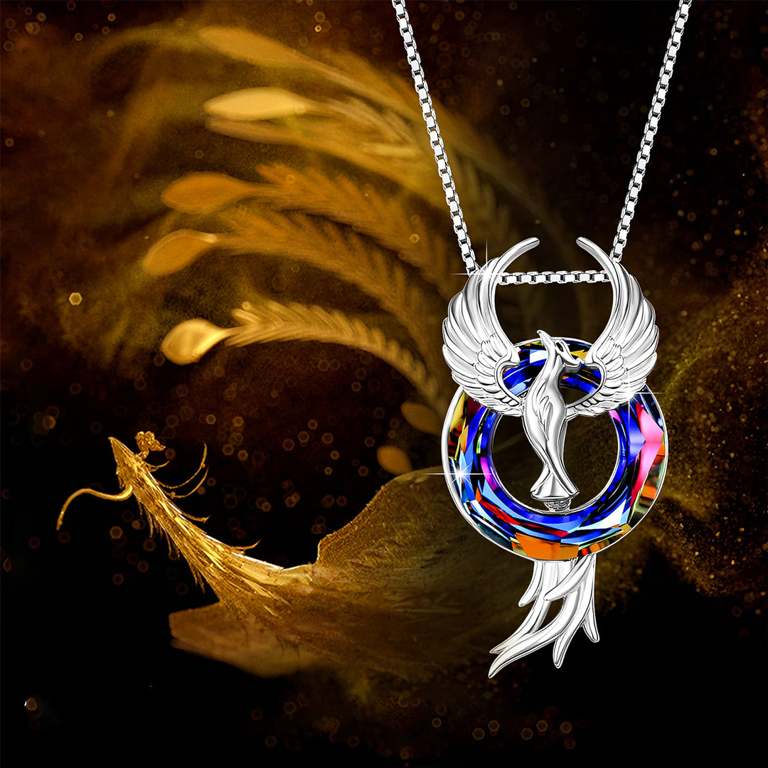 For Self - S925 I Survived Because The Fire Inside Me Burns Brighter Than The Fire Around Me Wing Phoenix Crystal Necklace