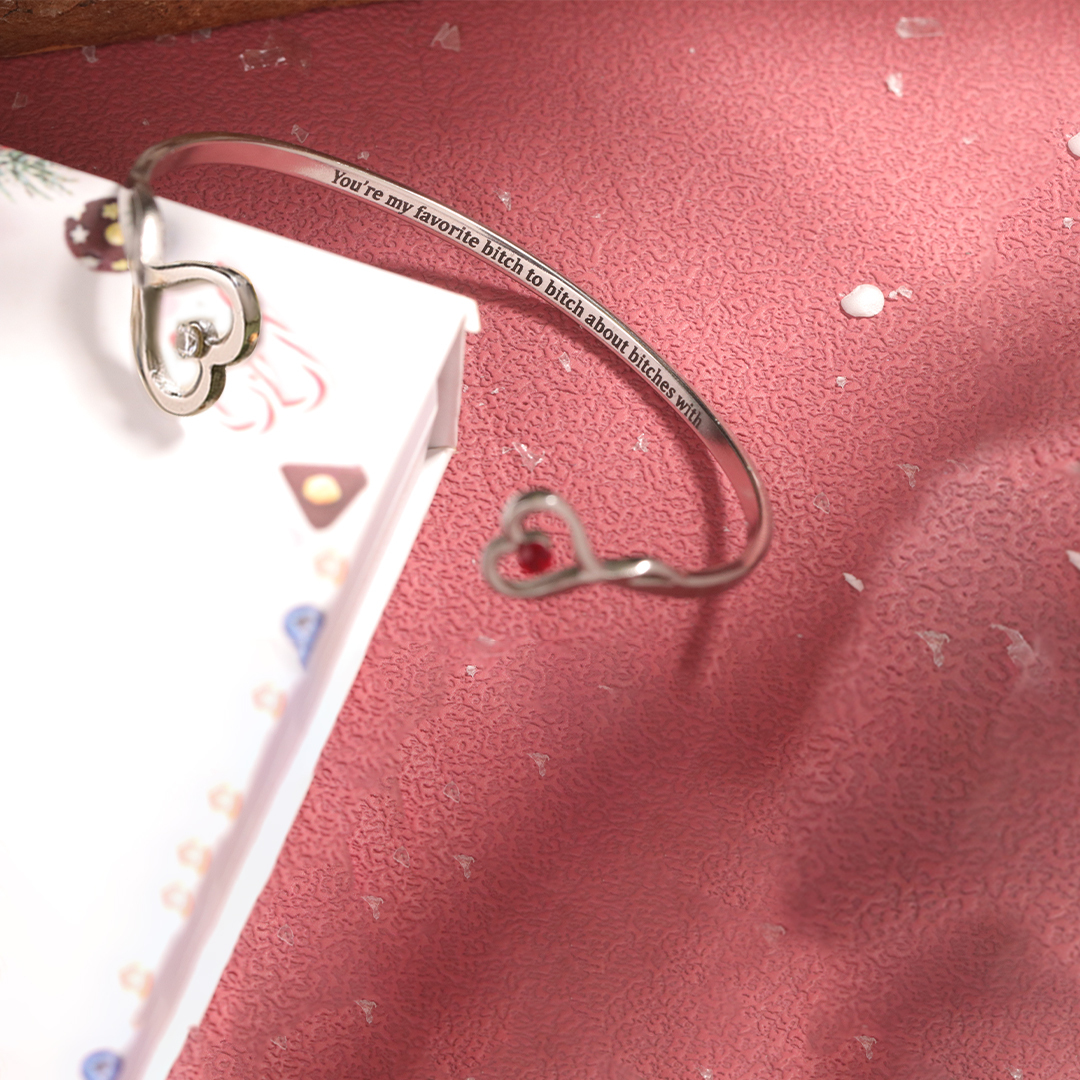 For Friend- You're My Favorite Bitch Double Hearts Custom Birthstones Bracelet